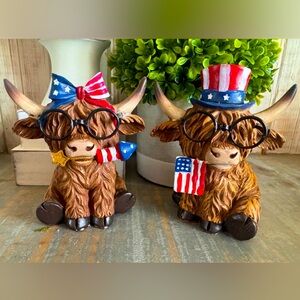 Patriotic Highland Cow Figurines